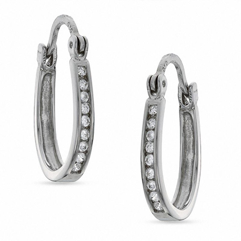 Cubic Zirconia Oval Hoop Earrings in Sterling Silver