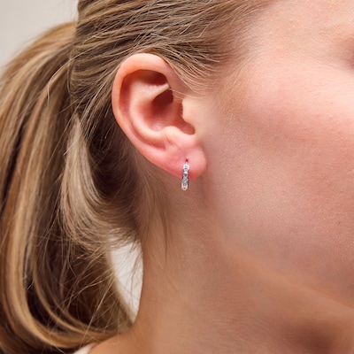 Cubic Zirconia Huggie Hoop Earrings in 10K White Gold