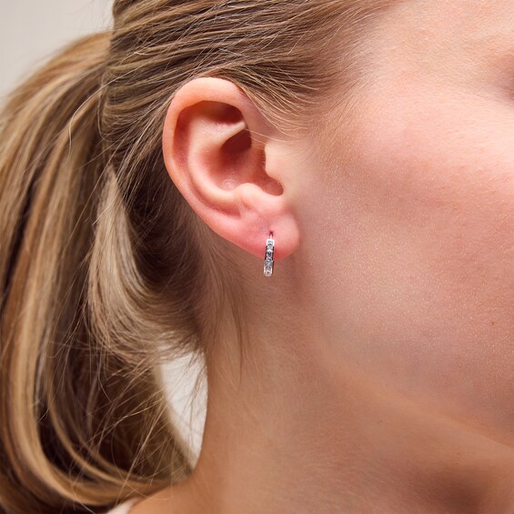 Cubic Zirconia Huggie Hoop Earrings in 10K White Gold