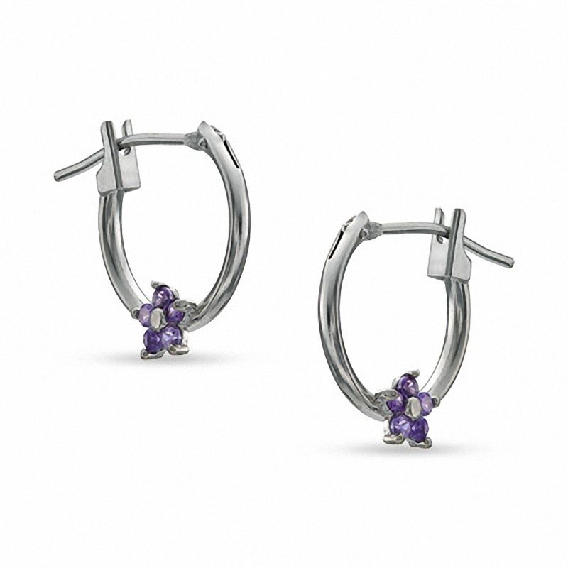 Main Image 1 of Purple Cubic Zirconia Hoop Earrings in 10K White Gold