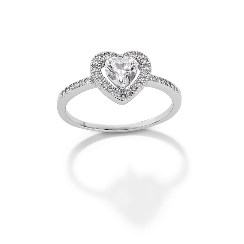 Main Image 1 of 5.5mm Heart-Shaped Cubic Zirconia Frame Ring in Sterling Silver