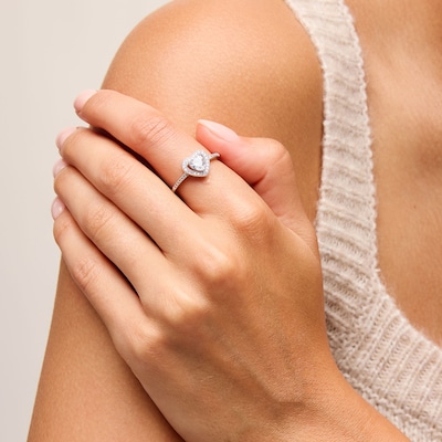 5.5mm Heart-Shaped Cubic Zirconia Frame Ring in Sterling Silver