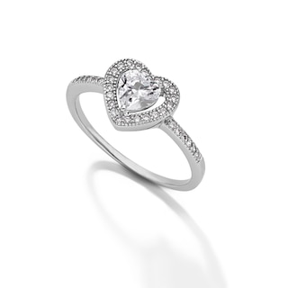 5.5mm Heart-Shaped Cubic Zirconia Frame Ring in Sterling Silver