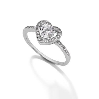 5.5mm Heart-Shaped Cubic Zirconia Frame Ring in Sterling Silver