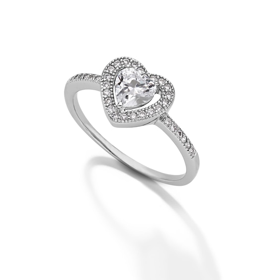 5.5mm Heart-Shaped Cubic Zirconia Frame Ring in Sterling Silver