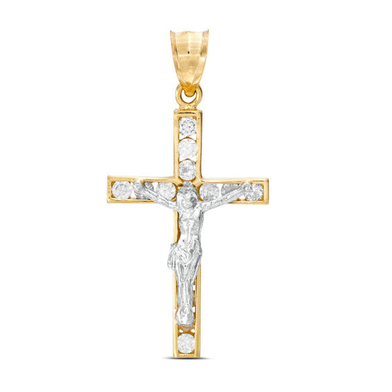 Cubic Zirconia Crucifix Necklace Charm in 10K Two-Tone Gold