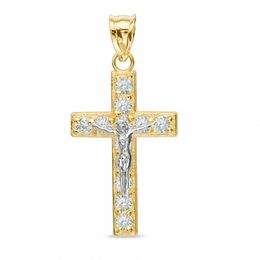 Cubic Zirconia Crucifix Necklace Charm in 10K Two-Tone Gold