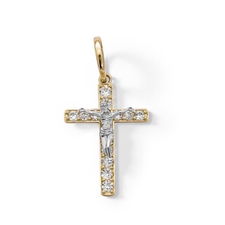 Cubic Zirconia Crucifix Necklace Charm in 10K Two-Tone Gold