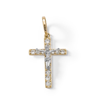 Cubic Zirconia Crucifix Necklace Charm in 10K Two-Tone Gold