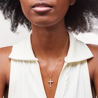 Cubic Zirconia Crucifix Necklace Charm in 10K Two-Tone Gold