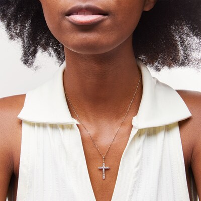 Cubic Zirconia Crucifix Necklace Charm in 10K Two-Tone Gold