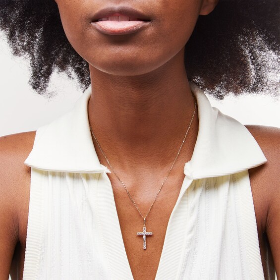 Cubic Zirconia Crucifix Necklace Charm in 10K Two-Tone Gold