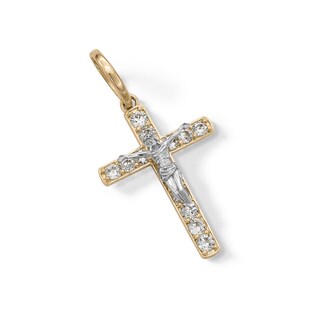 Cubic Zirconia Crucifix Necklace Charm in 10K Two-Tone Gold