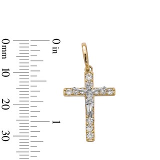 Cubic Zirconia Crucifix Necklace Charm in 10K Two-Tone Gold