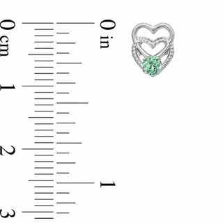 3mm Synthetic Green Sapphire Double Heart Earrings in 10K White Gold