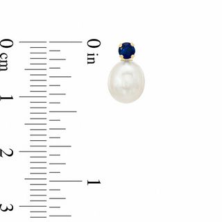 Freshwater Cultured Pearl and Lab-Created Sapphire Stud Earrings in 10K Gold