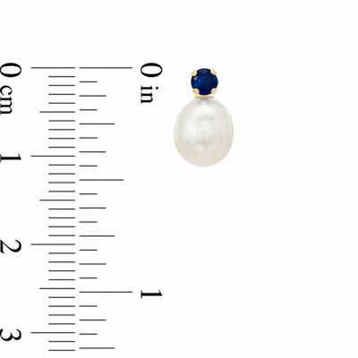 Freshwater Cultured Pearl and Lab-Created Sapphire Stud Earrings in 10K Gold