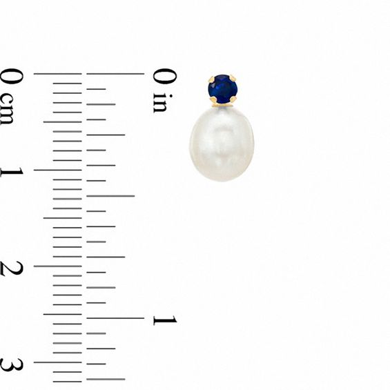 Freshwater Cultured Pearl and Lab-Created Sapphire Stud Earrings in 10K Gold