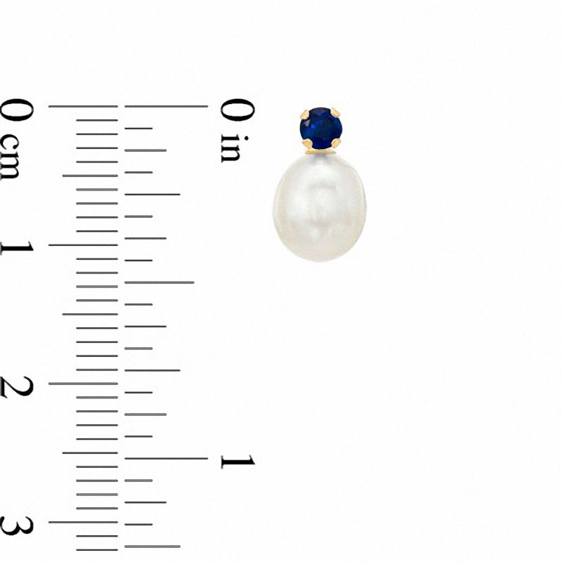 Cultured Freshwater Pearl and Lab-Created Blue Sapphire Stud Earrings in 10K Gold