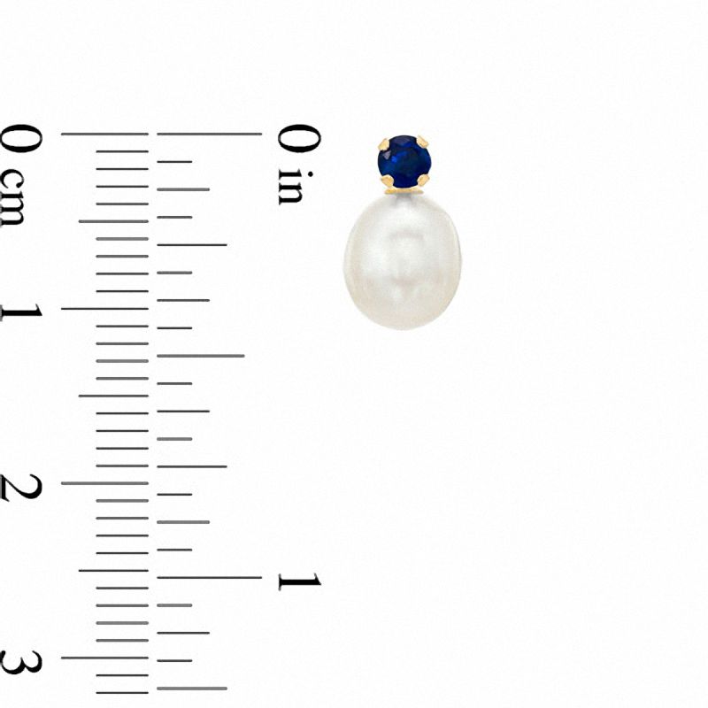 Main Image 2 of Freshwater Cultured Pearl and Lab-Created Blue Sapphire Stud Earrings in 10K Gold