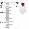 Thumbnail Image 2 of Freshwater Cultured Pearl and Lab-Created Ruby Stud Earrings in 10K Gold