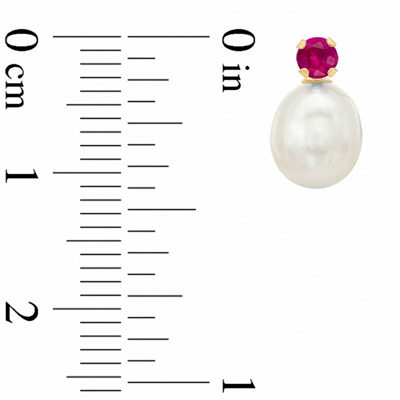 Main Image 2 of Freshwater Cultured Pearl and Lab-Created Ruby Stud Earrings in 10K Gold