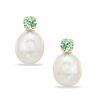 Cultured Freshwater Pearl and Synthetic Green Sapphire Stud Earrings in 10K Gold