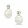 Thumbnail Image 0 of Cultured Freshwater Pearl and Synthetic Green Sapphire Stud Earrings in 10K Gold