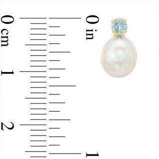 Freshwater Cultured Pearl and Lab-Created Aquamarine Stud Earrings in 10K Gold