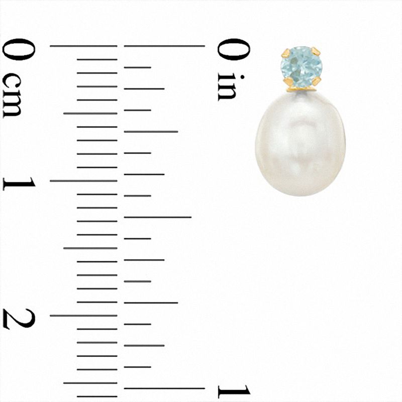 Cultured Freshwater Pearl and Lab-Created Aquamarine Stud Earrings in 10K Gold