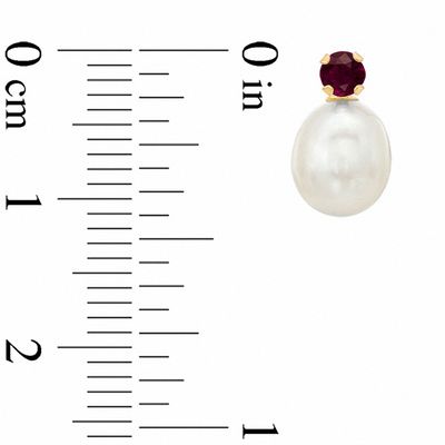 Freshwater Cultured Pearl and Synthetic Garnet Stud Earrings in 10K Gold