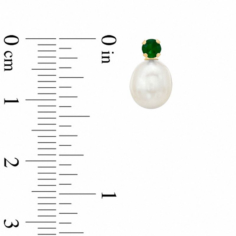 Cultured Freshwater Pearl and Lab-Created Emerald Stud Earrings in 10K Gold