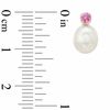 Thumbnail Image 2 of Freshwater Cultured Pearl and Lab-Created Pink Sapphire Stud Earrings in 10K Gold