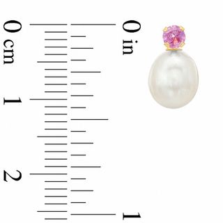 Freshwater Cultured Pearl and Lab-Created Pink Sapphire Stud Earrings in 10K Gold