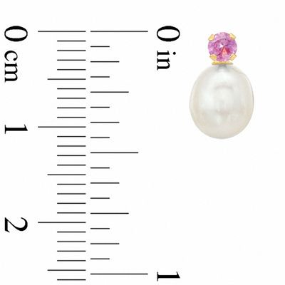 Freshwater Cultured Pearl and Lab-Created Pink Sapphire Stud Earrings in 10K Gold