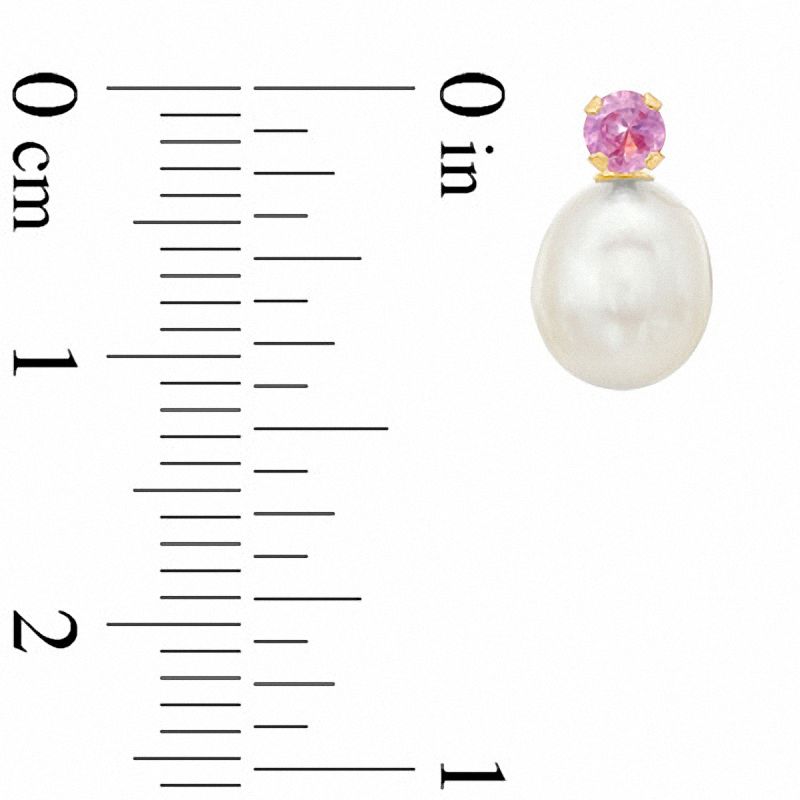 Main Image 2 of Freshwater Cultured Pearl and Lab-Created Pink Sapphire Stud Earrings in 10K Gold