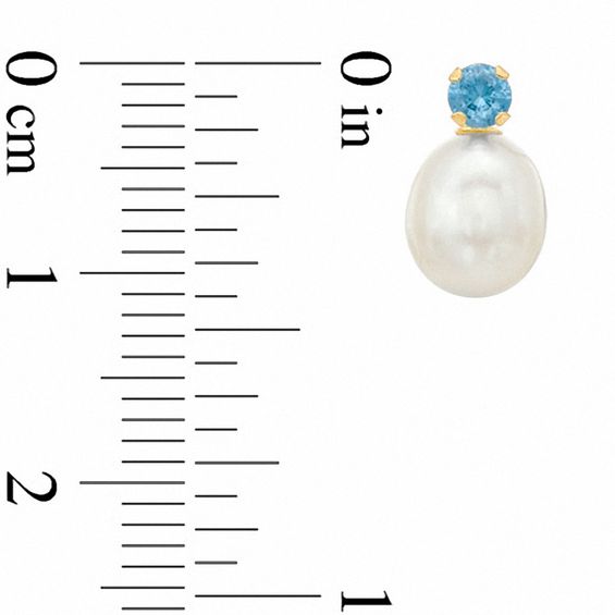 Freshwater Cultured Pearl and Lab-Created Blue Zircon Stud Earrings in 10K Gold