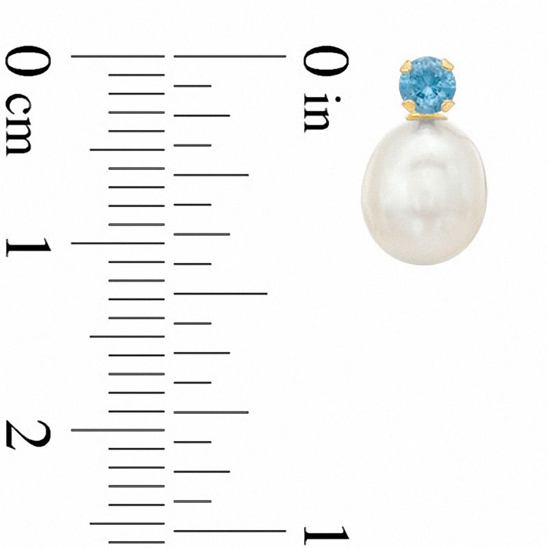 Main Image 2 of Freshwater Cultured Pearl and Lab-Created Blue Zircon Stud Earrings in 10K Gold