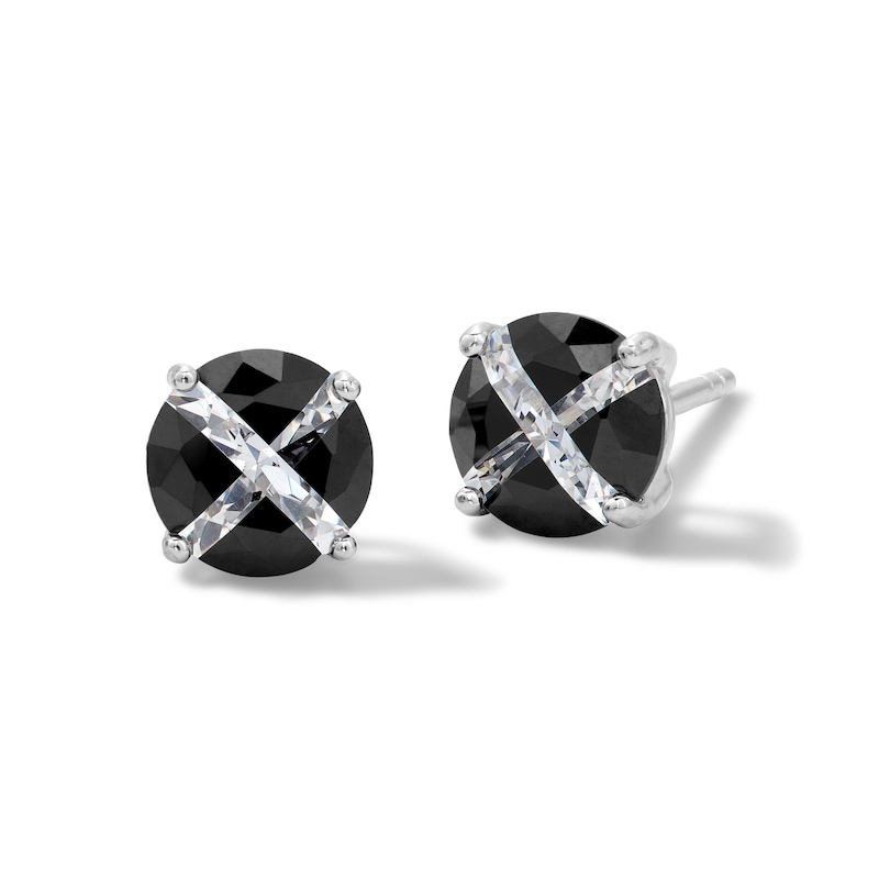 5mm Black and White Cubic Zirconia "X" Round Stud Earrings in Sterling Silver
