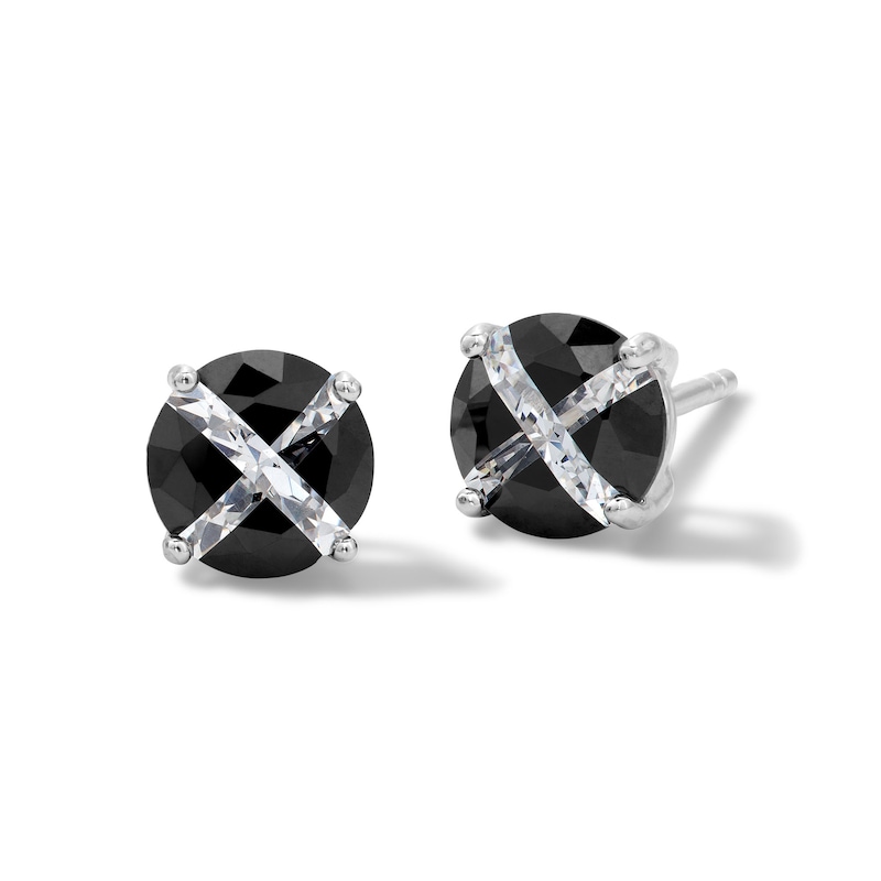 Main Image 1 of 5mm Black and White Cubic Zirconia "X" Round Stud Earrings in Sterling Silver