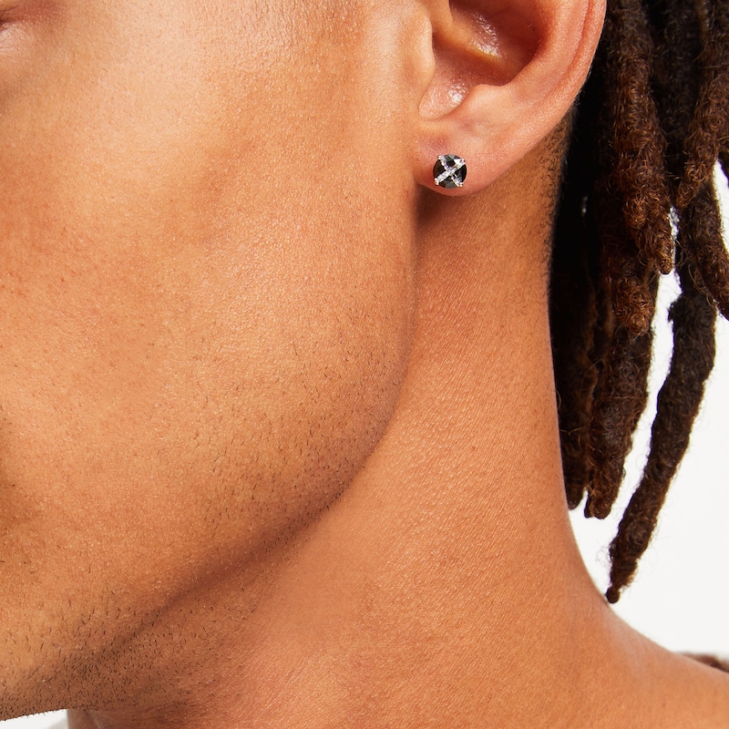 Main Image 2 of 5mm Black and White Cubic Zirconia "X" Round Stud Earrings in Sterling Silver
