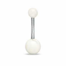Solid Stainless Steel Faux Pearl Belly Button Ring - 14G 3/8&quot;