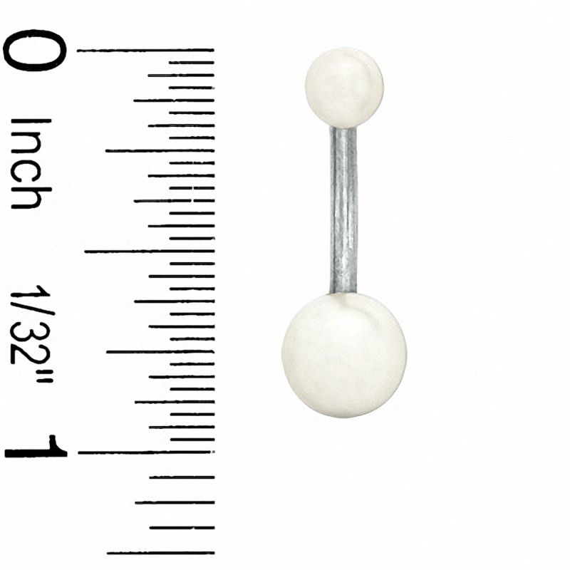 Solid Stainless Steel Faux Pearl Belly Button Ring - 14G 3/8"