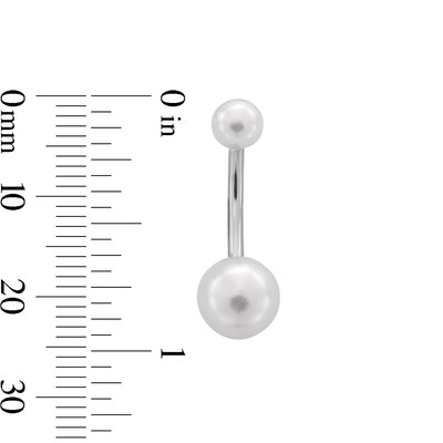 Solid Stainless Steel Faux Pearl Belly Button Ring - 14G 3/8"