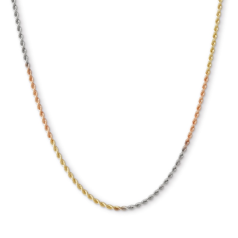 160 Gauge Rope Chain Necklace in 10K Hollow Tri-Tone Gold - 20"
