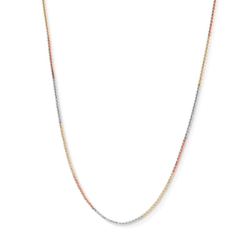 160 Gauge Rope Chain Necklace in 10K Hollow Tri-Tone Gold - 20"