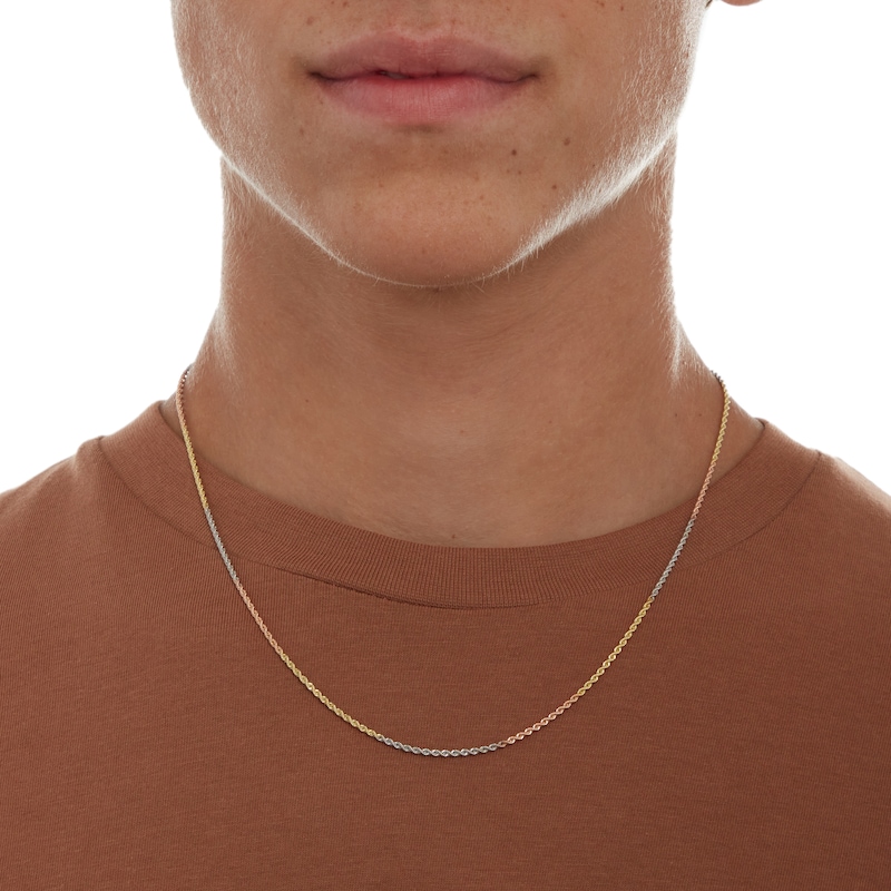 160 Gauge Rope Chain Necklace in 10K Hollow Tri-Tone Gold - 20"