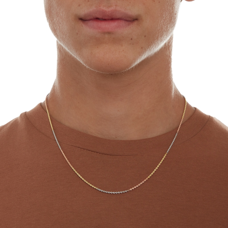 160 Gauge Rope Chain Necklace in 10K Hollow Tri-Tone Gold - 20"