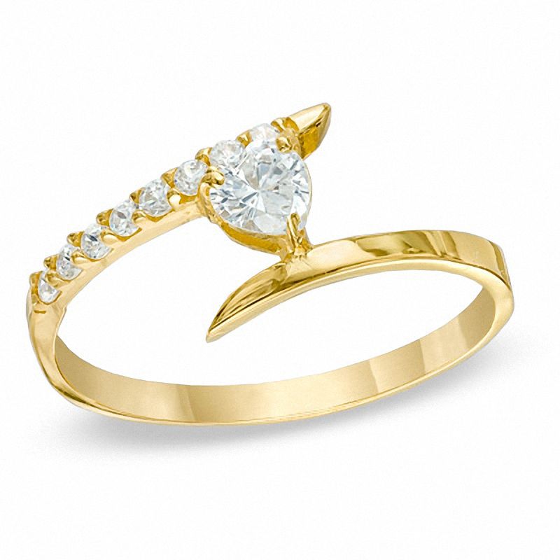 4mm Heart-Shaped Cubic Zirconia Bypass Ring in 10K Gold