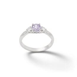 Lavender and White Cubic Zirconia Three Stone Ring in Sterling Silver - Size 8